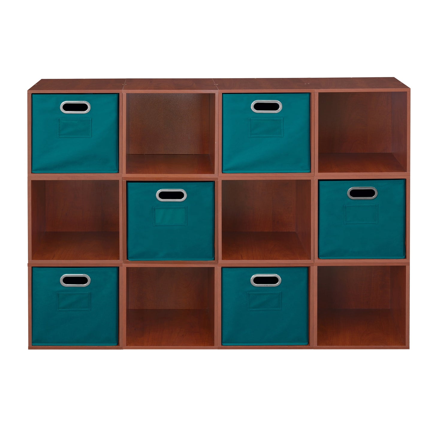 Niche Cubo Storage Organizer Open Bookshelf Set- 12 Cubes 6 Canvas Bins- Cherry/Teal