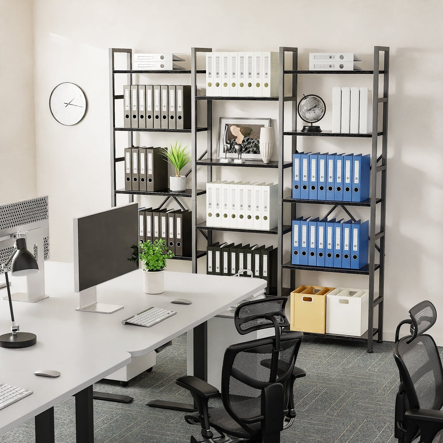 5 Tiers Industrial Bookcase and Bookshelf, Metal Wood 11 Display Shelves, Large Book Shelf for Living Room, Storage Shelf Organizer, Book Case in Black