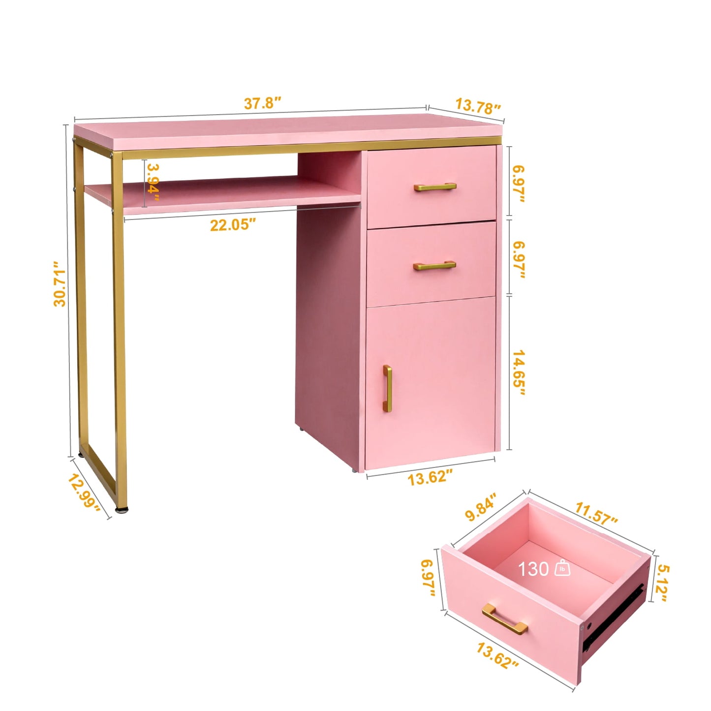 Zimtown 30.7inH Sturdy Manicure Desk Makeup Nail Computer Table with Chipboard Top Iron Frame, Pink