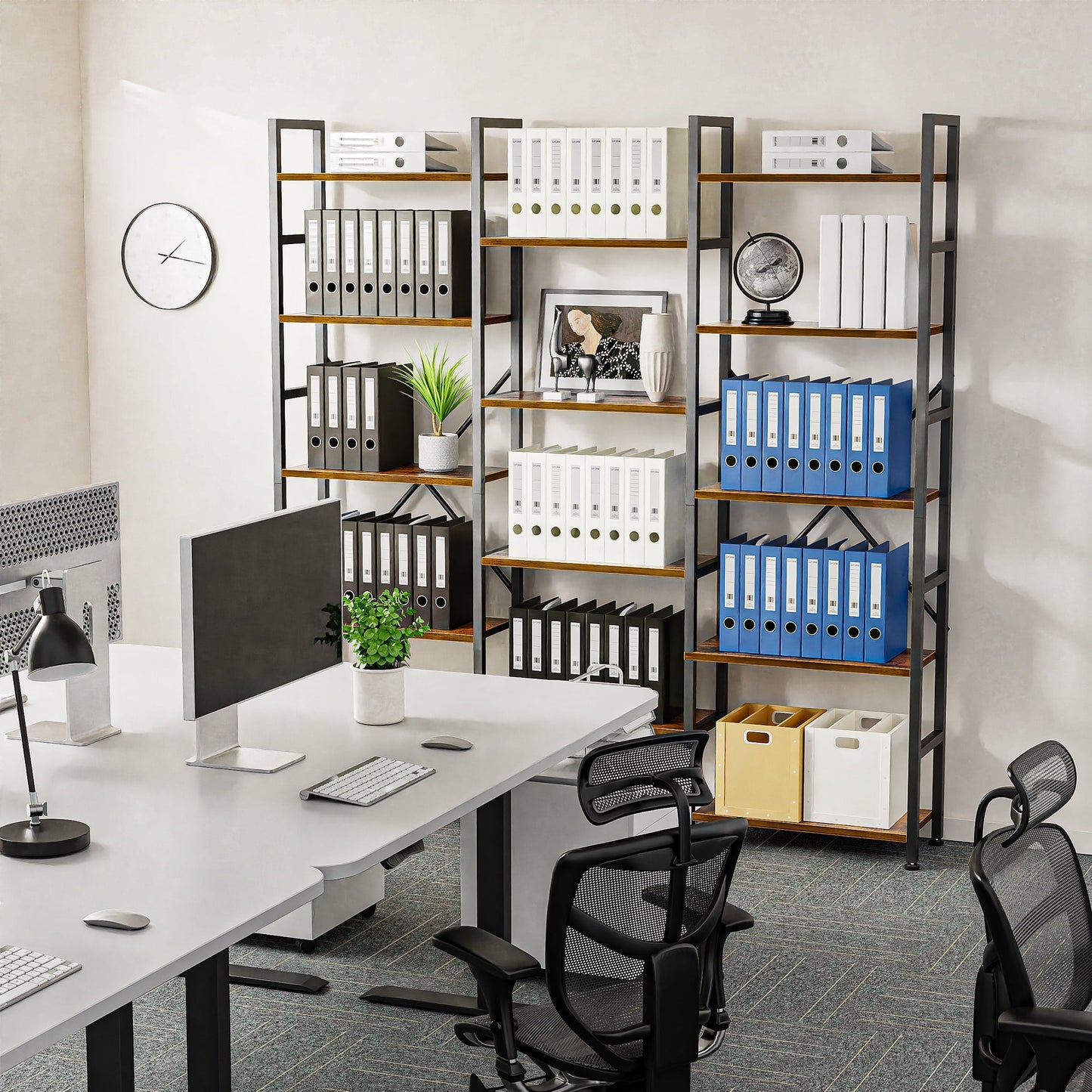 Extra Savings! SUPERJARE 5-Tier Metal Frame Bookshelf, Contemporary Design, 14 Open Display Rustic Brown Bookcase for Home & Office - Walmart.com