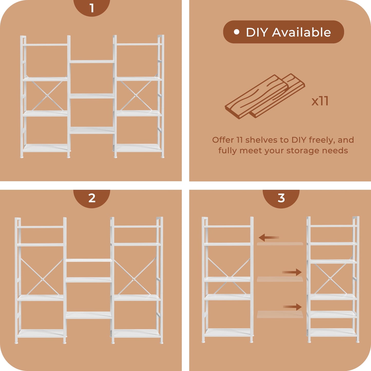 Extra Savings! 4 Tiers Industrial Bookcase and Bookshelf, Metal Wood 11 Display Shelves, Large Book Shelf for Living Room, Storage Shelf Organizer, Book Case in White - Walmart.com