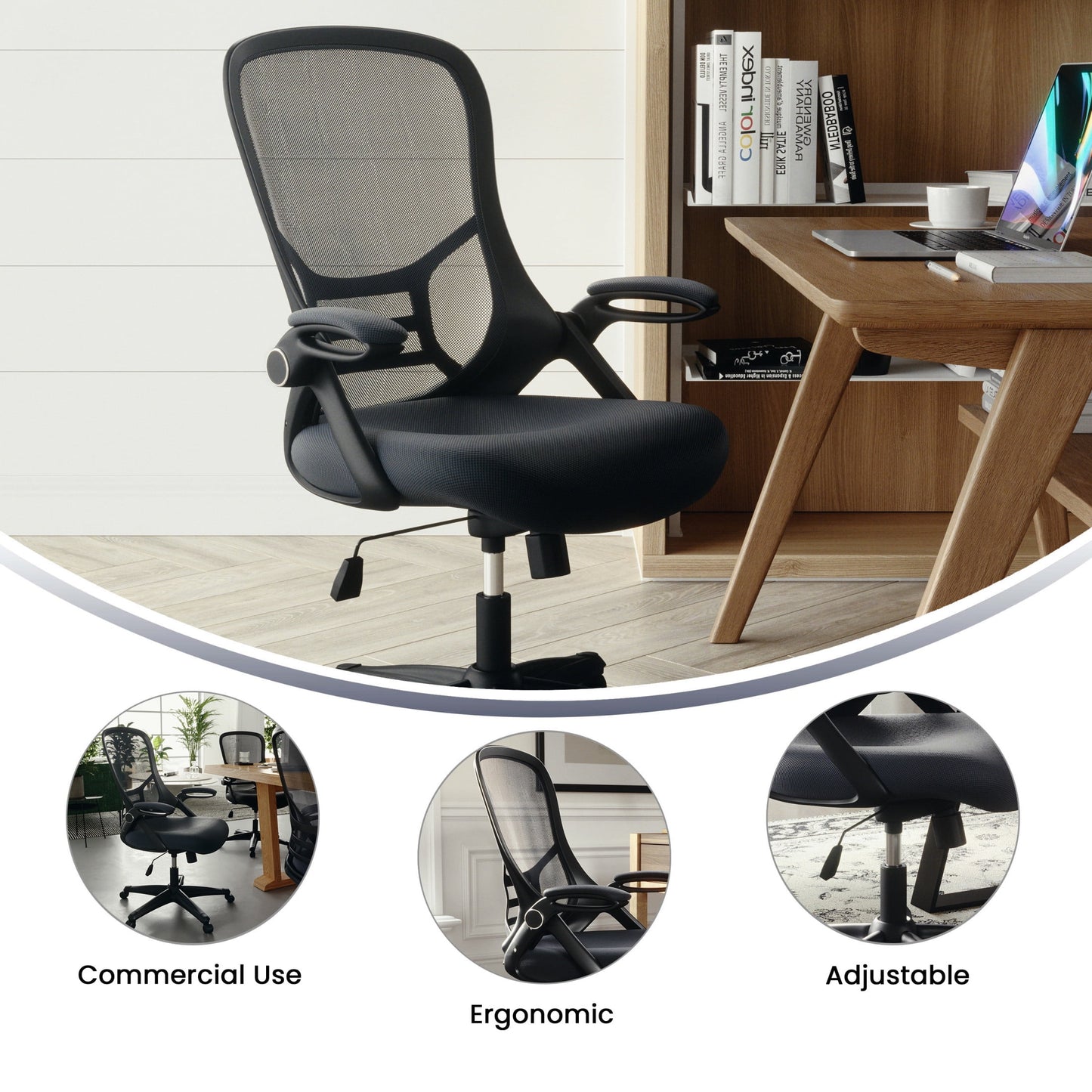 Flash Furniture Porter Ergonomic Mesh High-Back Swivel Office Chair with Flip-Up Armrests, Gray