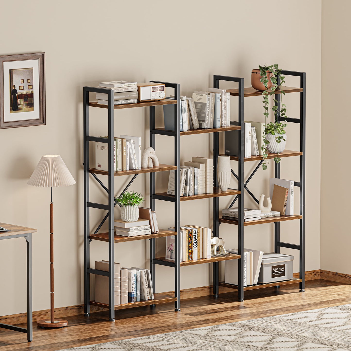 Extra Savings! SUPERJARE Tiered Bookshelf, 4-Tier, 11-Open Display Wood Shelves, Wide Metal Bookcase Unit, Rustic Brown - Walmart.com