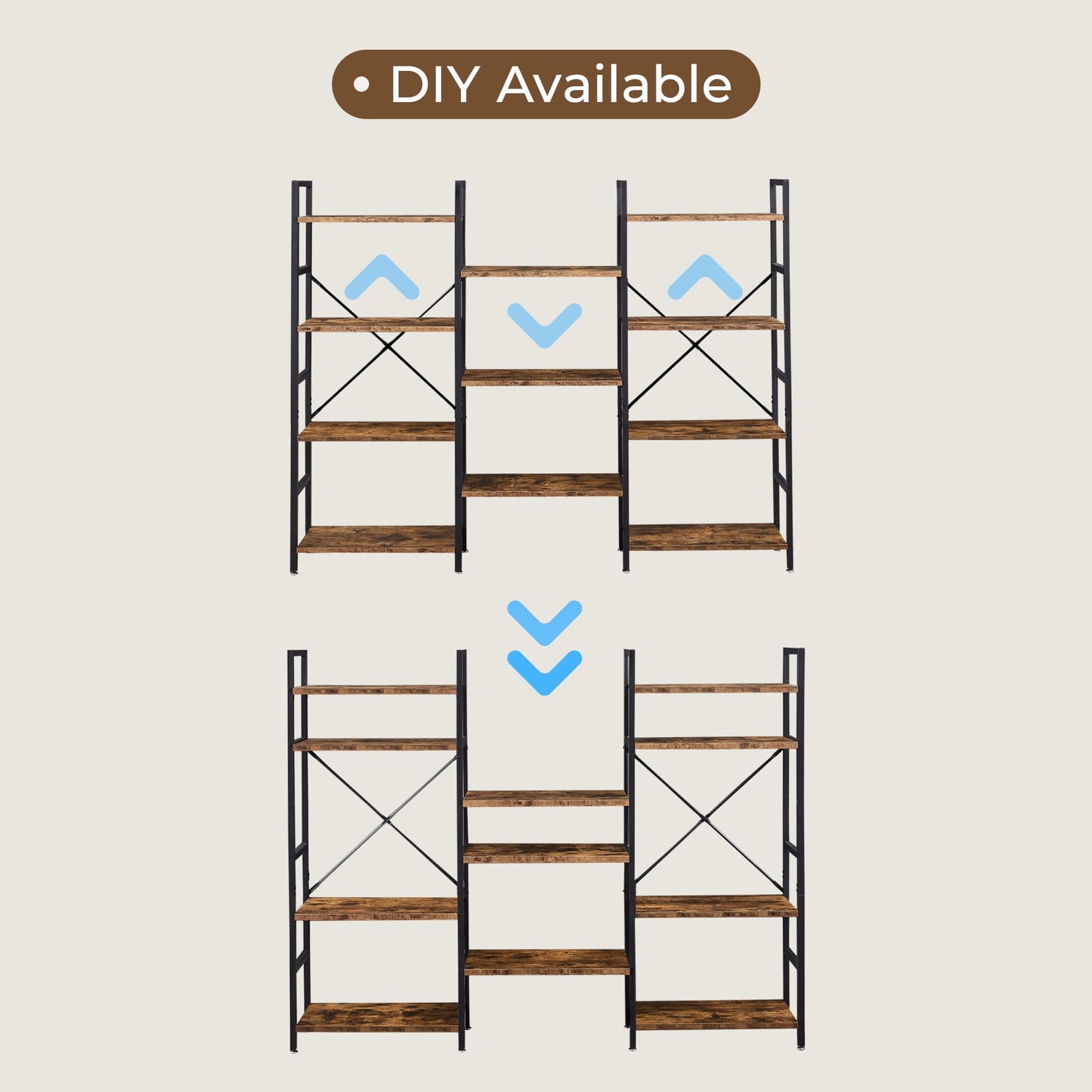 Extra Savings! SUPERJARE Tiered Bookshelf, 4-Tier, 11-Open Display Wood Shelves, Wide Metal Bookcase Unit, Rustic Brown - Walmart.com