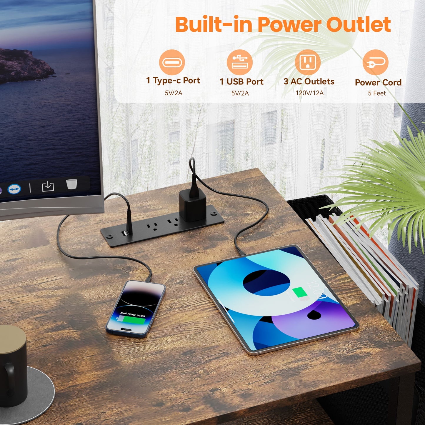 Eunon 55 inch Computer Desk with Lockable Drawers & Power Outlet & Keyboard Tray Home Office Desk, Grey